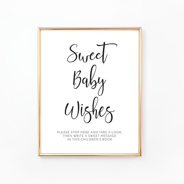 Sweet Baby Wishes Sign, Guest Book Sign, Baby Shower Decor, Black and White, Digital File, BA005