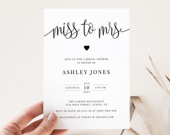 Miss to Mrs Bridal Shower Invitation, Bridal Shower Invite, Printable Invitation, Minimalist, Modern, Digital File, BR030