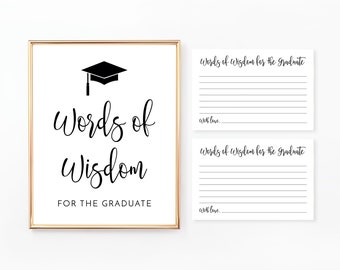 Words of Wisdom for the Graduate Sign and Cards, Printable Graduation Sign, Grad Party Decor, Graduation Wishes, Modern, Minimalist, GR005