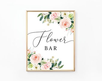 Letrero de barra de flores florales rosas, letrero de despedida de soltera, letrero de favores, hacer un ramo para llevar en su camino, estación de flores, digital, WE029 BR029 BA029