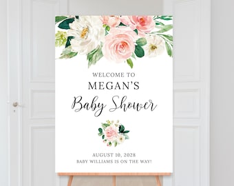 Floral Baby Shower Welcome Sign, Baby Shower Decor, Baby Shower Signs, Printable Sign, Pink Flowers, Girl, Digital File, BA061