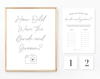 How Old Were the Bride and Groom Game, Guess the Age, Photo Game, Sign and Cards, Bridal Shower, Wedding Shower Game, Minimalist BR001 WE001