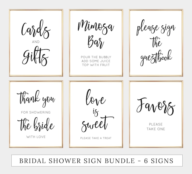 6 Bridal Shower Signs Bundle Printable Signs Signage Pack - Etsy