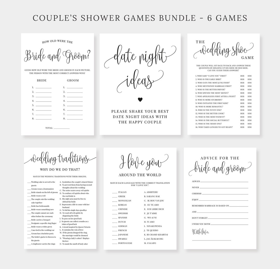 Couple's Shower Games Bundle, 6 Wedding Shower Games, Printable Shower ...