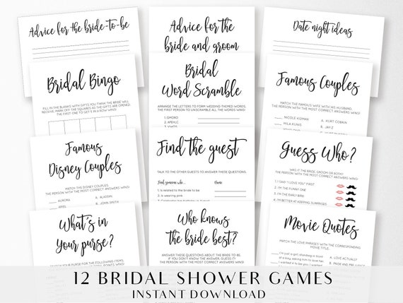 Bridal Shower Games Bundle Printable Shower Games Pack Etsy
