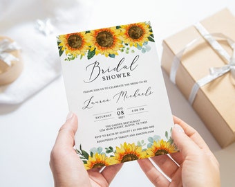 Sunflower Bridal Shower Invitation, Yellow Floral Bridal Shower Invite, Printable Shower Invitation Card, Flowers, Digital File, BR013