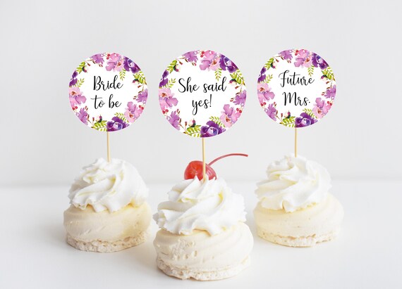 Floral Bridal Shower Cupcake Toppers Printable Cupcake | Etsy