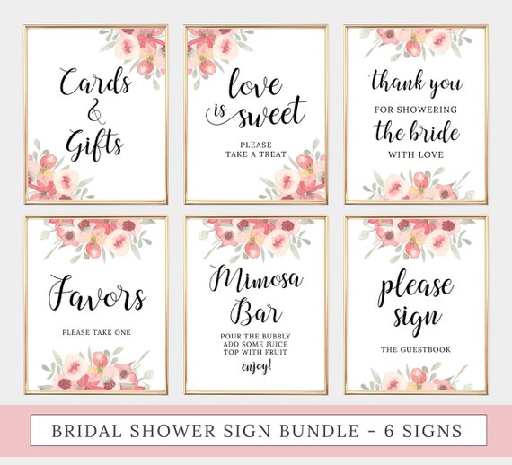 6 Bridal Shower Signs Bundle Printable Signage Pack Floral - Etsy