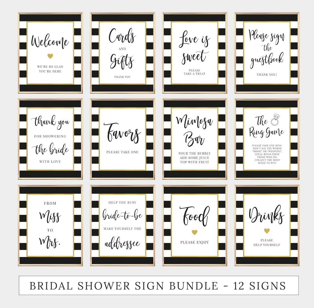 12 Bridal Shower Signs Bundle, Printable Signs, Signage Pack, Signs ...