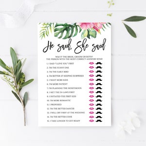 Bridal Shower Games Bundle, 12 Games, Tropical, Hawaiian, Pink Flowers, Printable Shower Games Package, Wedding Shower Games Pack, BR025 image 3