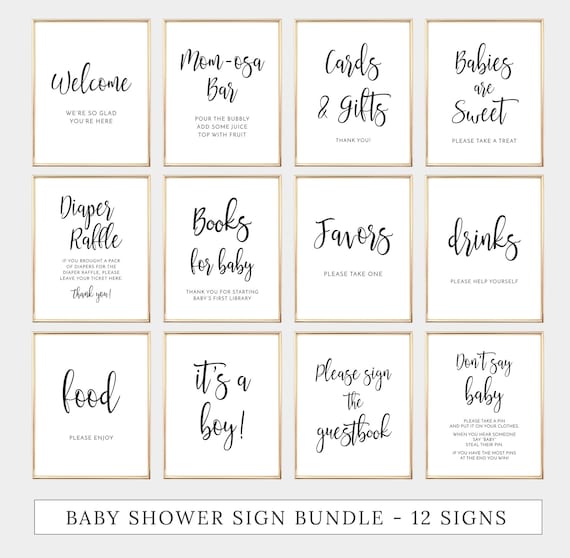 12 Baby Shower Signs Bundle Printable Signage Pack Baby Etsy