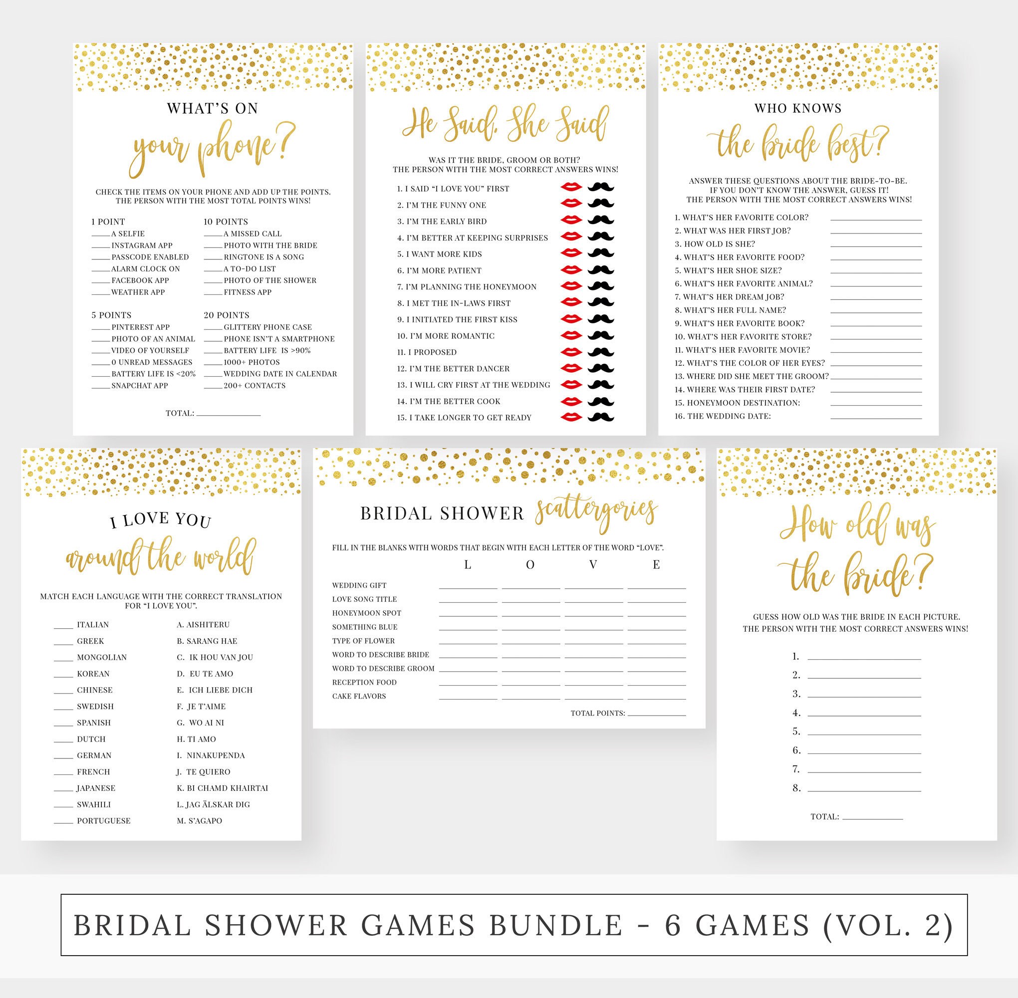 6 Bridal Shower Games Bundle Vol. 2 Printable Wedding Shower - Etsy 6 Bridal Shower Games Bundle Vol. 2 Printable Wedding Shower - Etsy