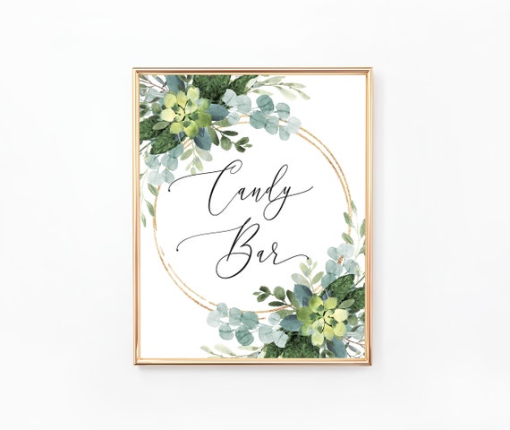 Templates Invitations &amp; Paper Greenery Candy Bar Sign with Gold ...