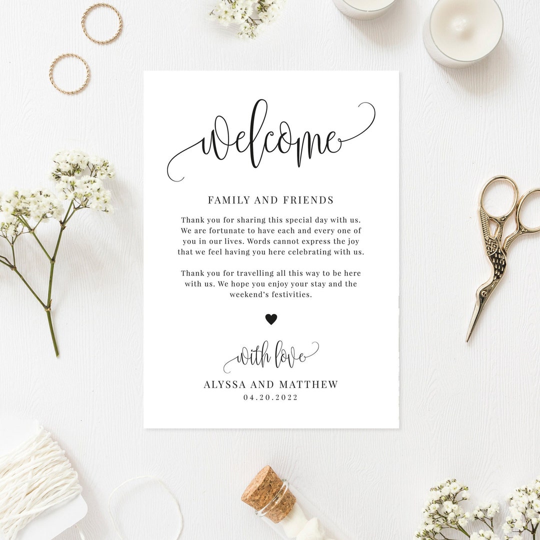 Wedding Welcome Note, Wedding Welcome Card, Wedding Welcome Bag Letter