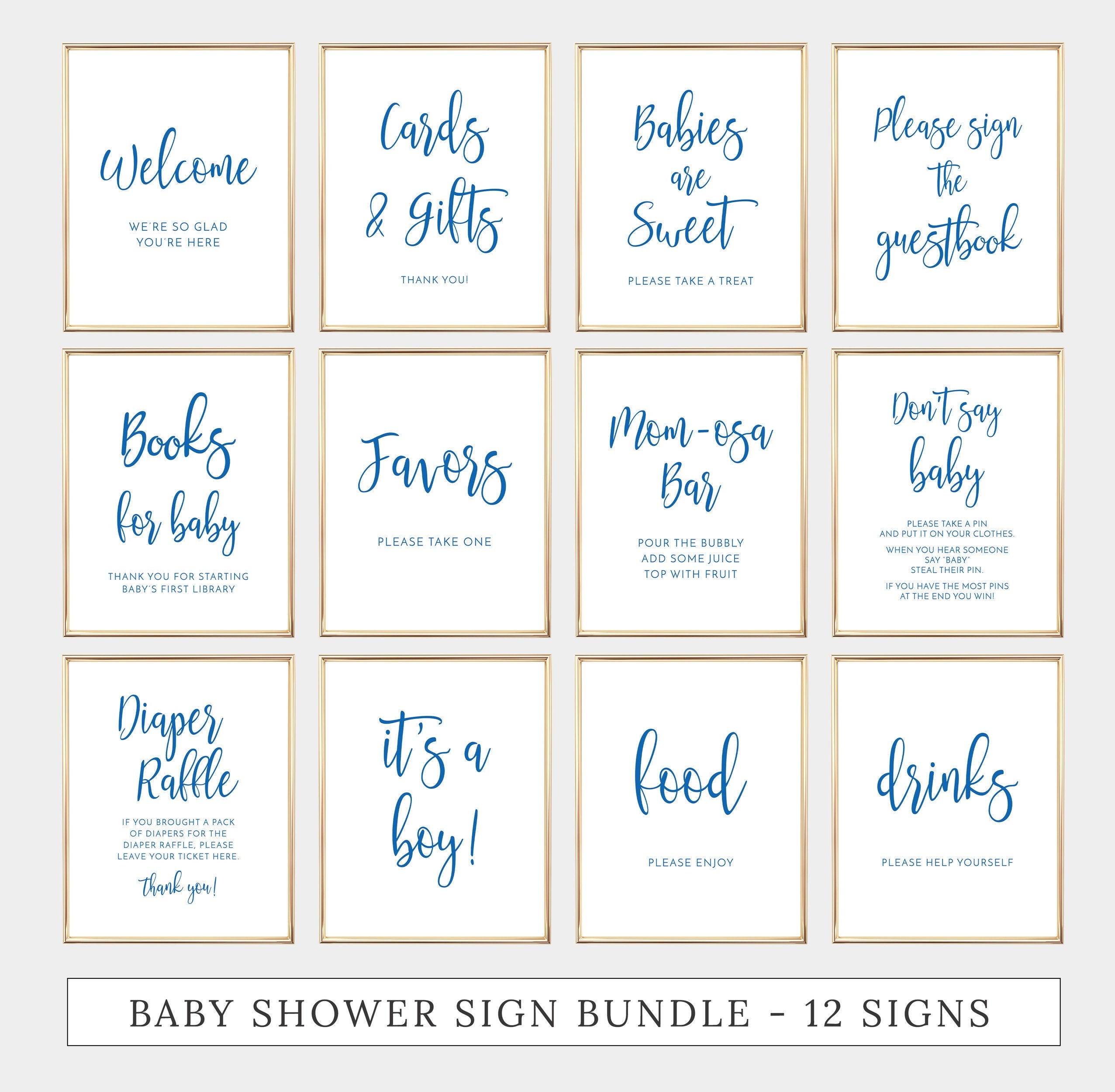 12 Baby Shower Signs Bundle Printable Signage Pack Baby Etsy