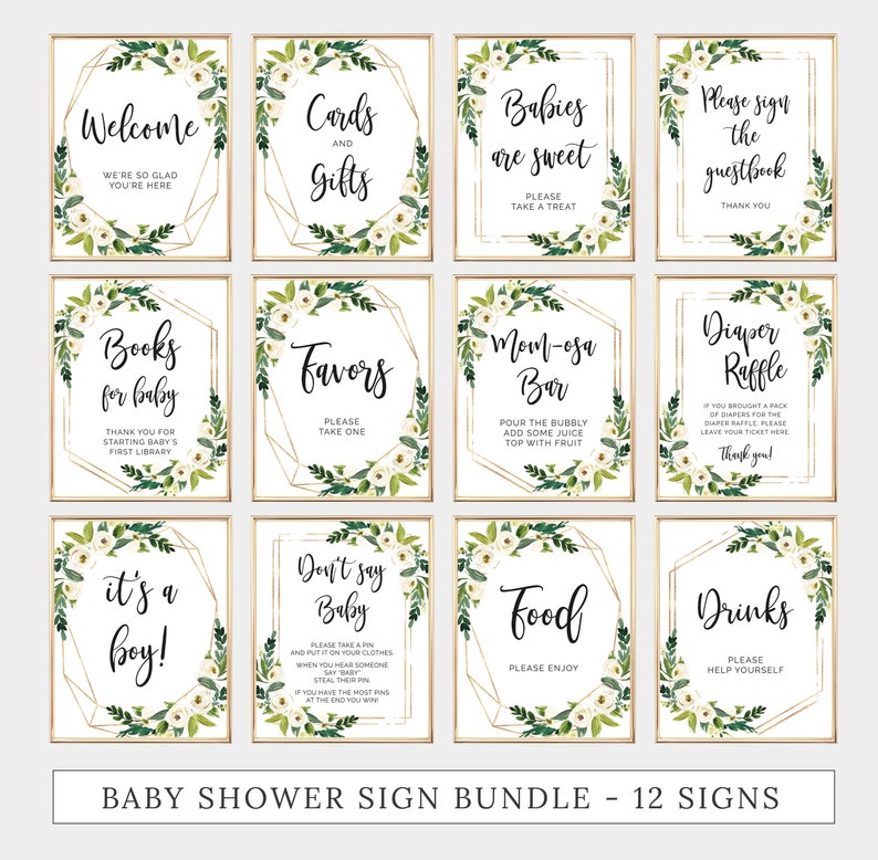 12 Baby Shower Signs Bundle Printable Signage Pack Baby | Etsy