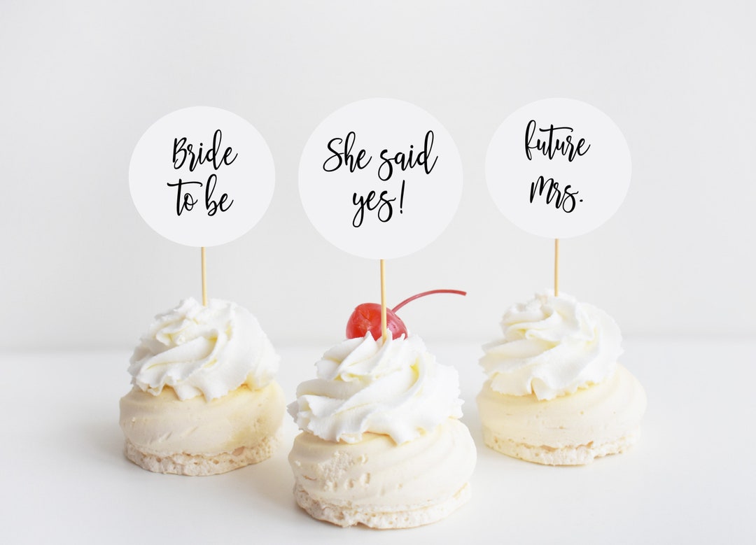 Bridal Shower Cupcake Toppers, Wedding Shower Decor, Black and White ...