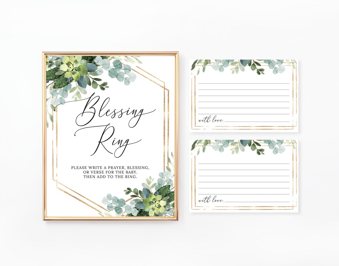 Baby Shower Blessing Ring Sign Greenery Baby Shower Sign Etsy