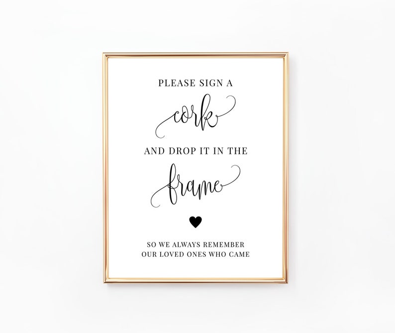 Please Sign a Cork and Drop it in the Frame Sign, Printable Guest Book Sign, Cork Guestbook Sign, Wedding Guestbook Sign, Minimalist, WE030 image 1