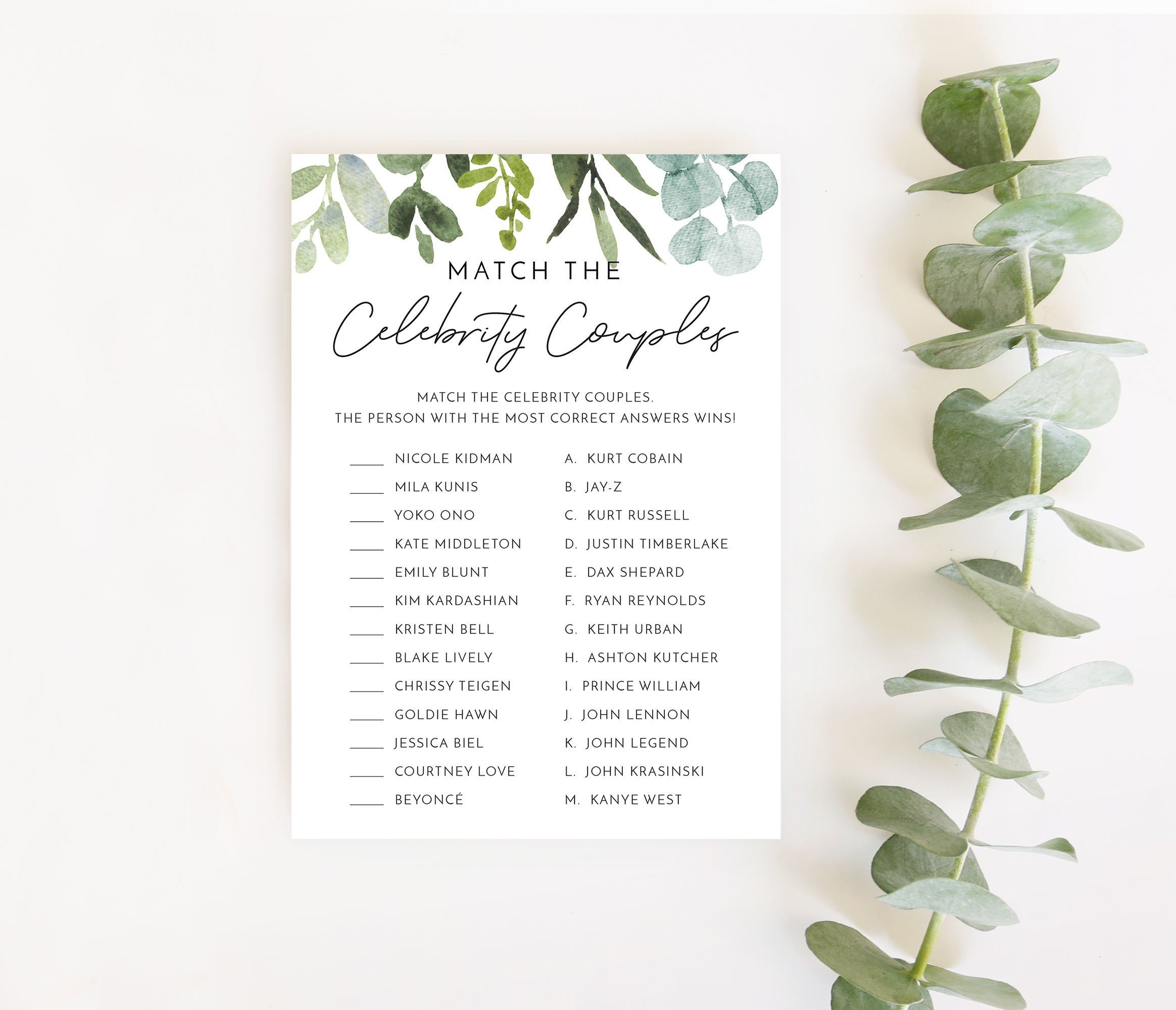 Match the Celebrity Couples Game Famous Couples Printable Etsy