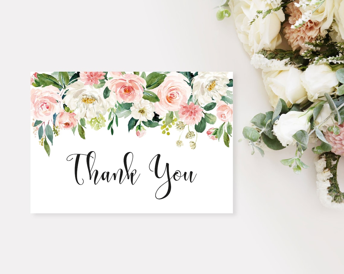 Pink Floral Thank You Card | Printable Thank You Note | Bridal Shower ...