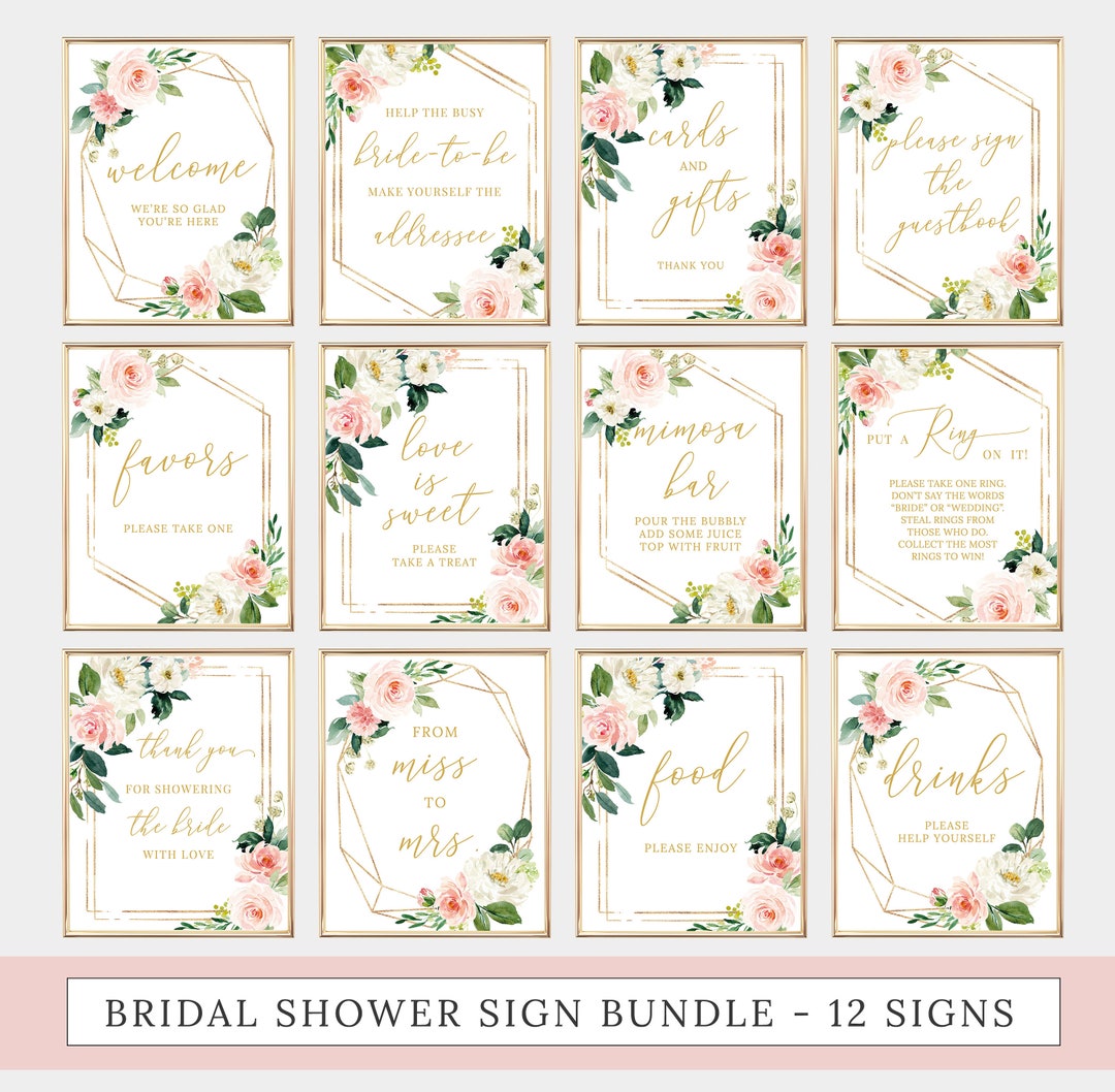 12 Bridal Shower Signs Bundle, Printable, Signage Pack, Floral Wedding ...