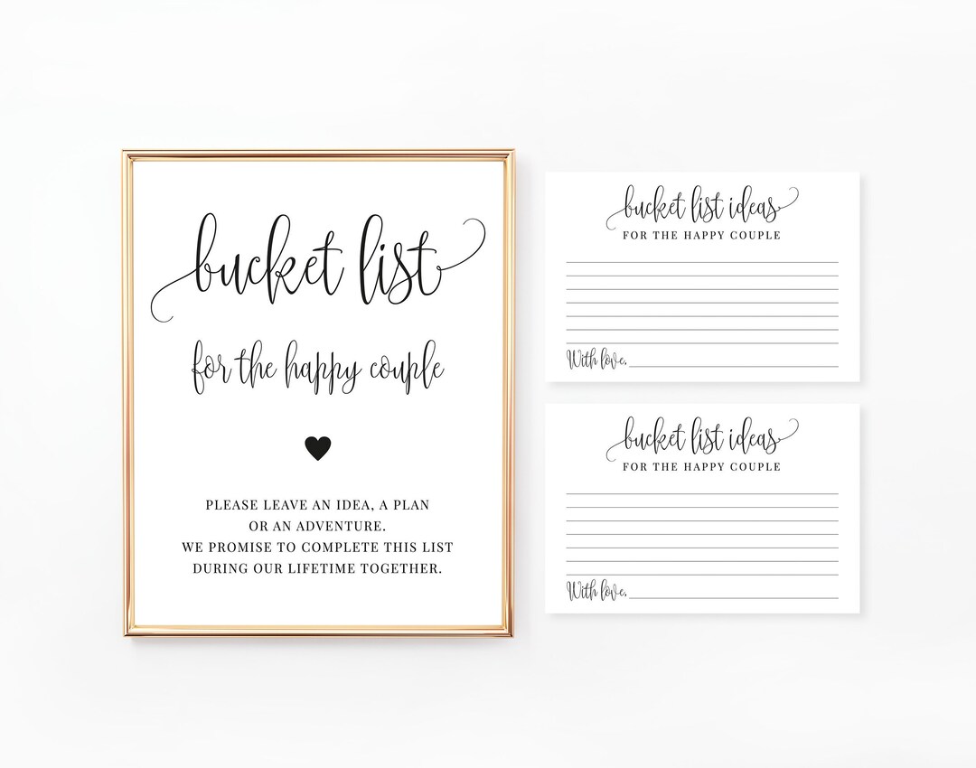 Bucket List Sign and Cards, Wedding Bucket List, Wedding Game, Bucket