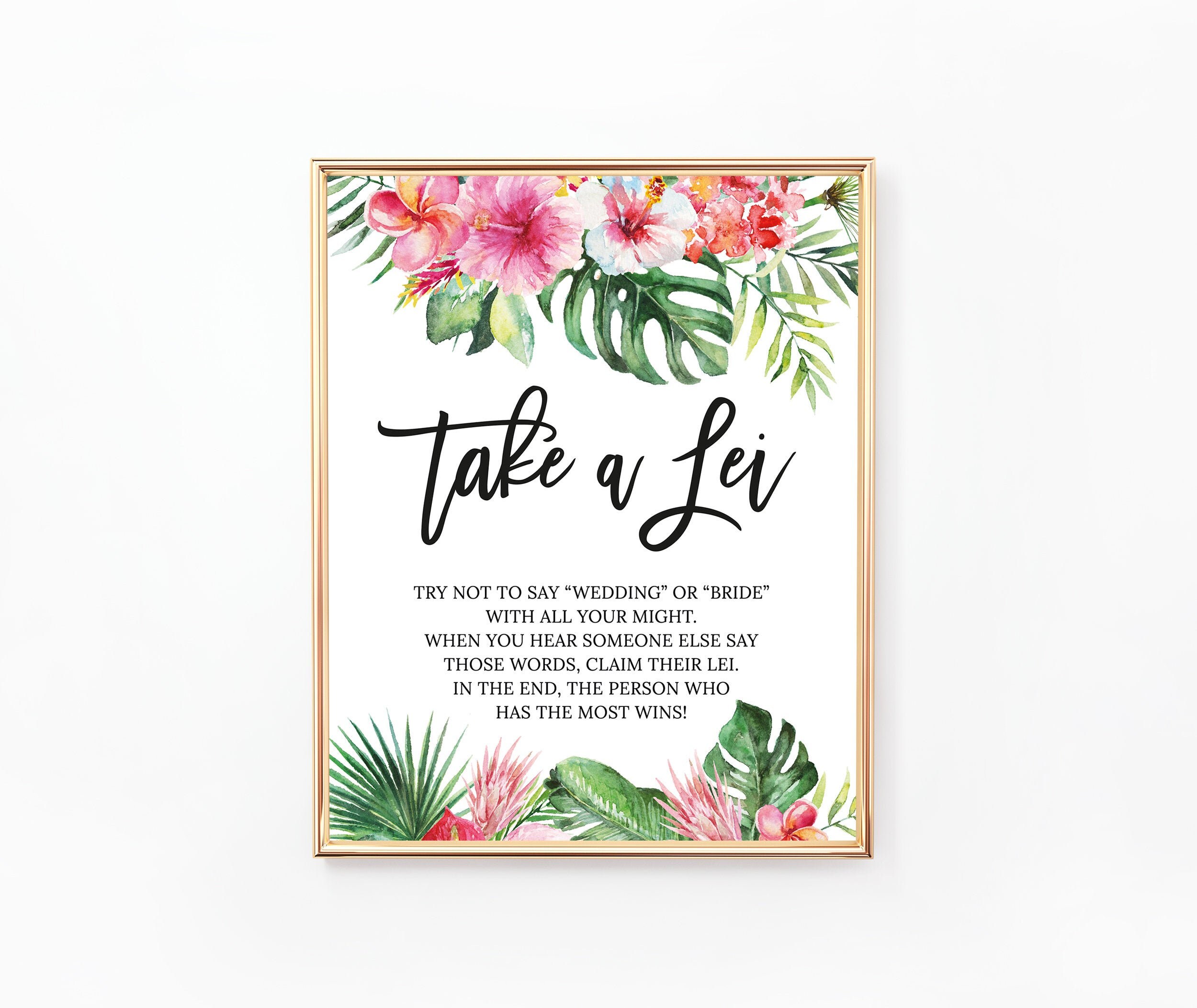 Tropical Take a Lei Game Sign, Printable Sign, Hawaiian Luau