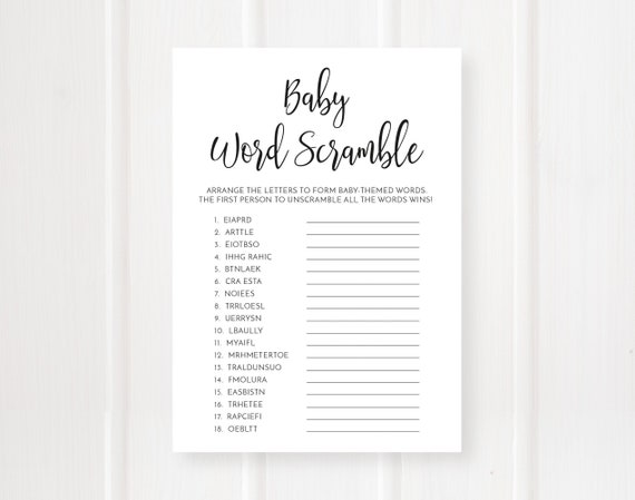 Baby Word Scramble Game Baby Shower Game Word Scramble Baby Etsy