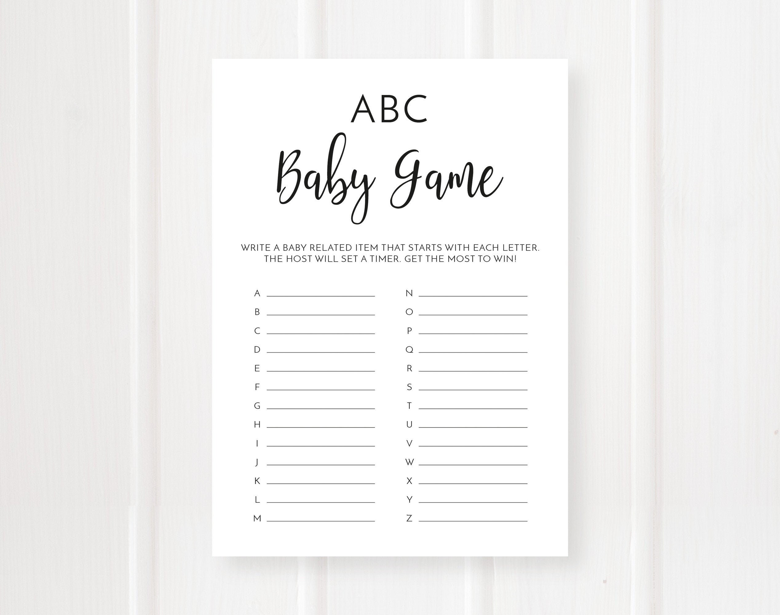 ABC Baby Game Baby Shower Games Baby Alphabet Baby ABC Etsy