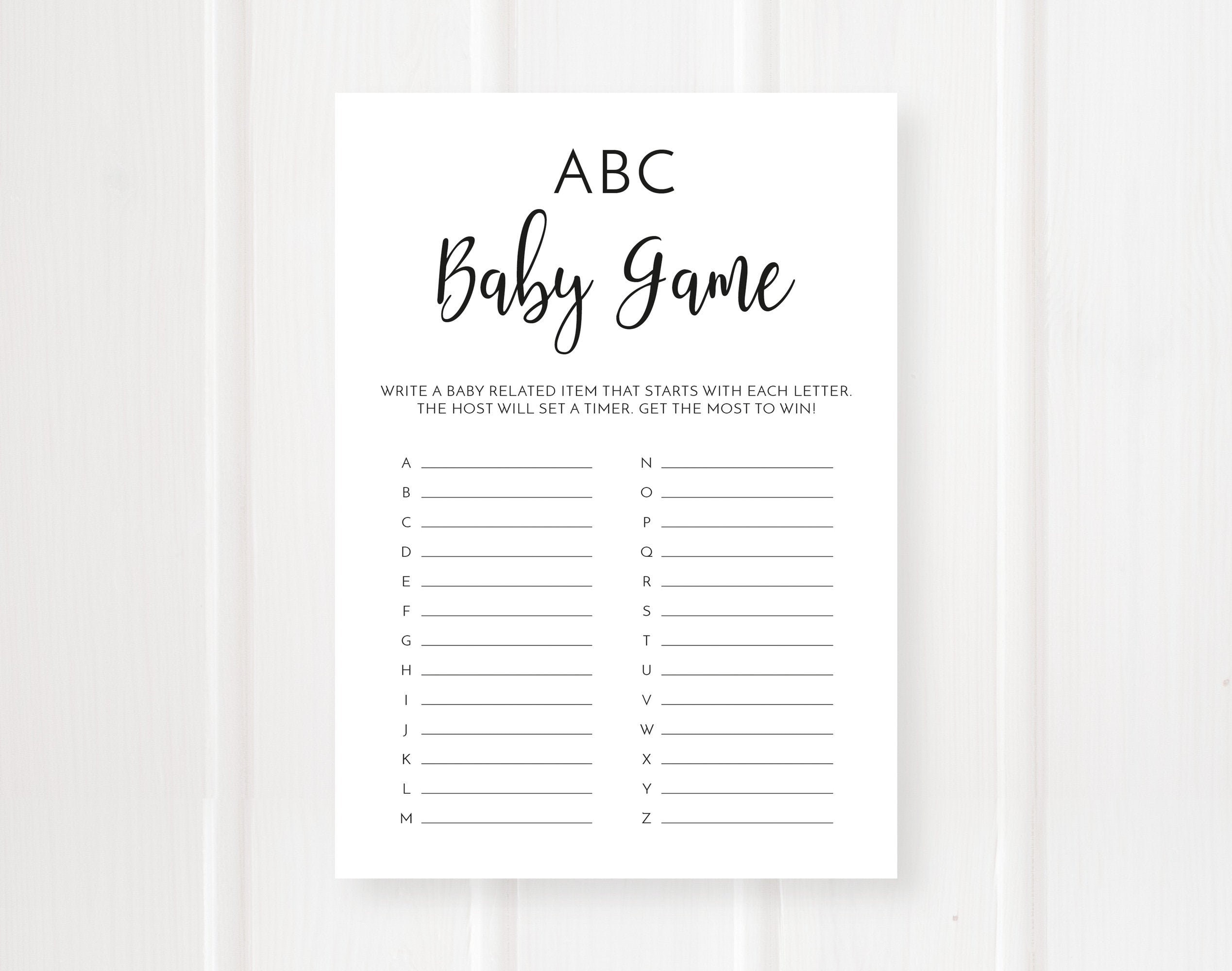 ABC Baby Game Baby Shower Games Baby Alphabet Baby ABC Etsy