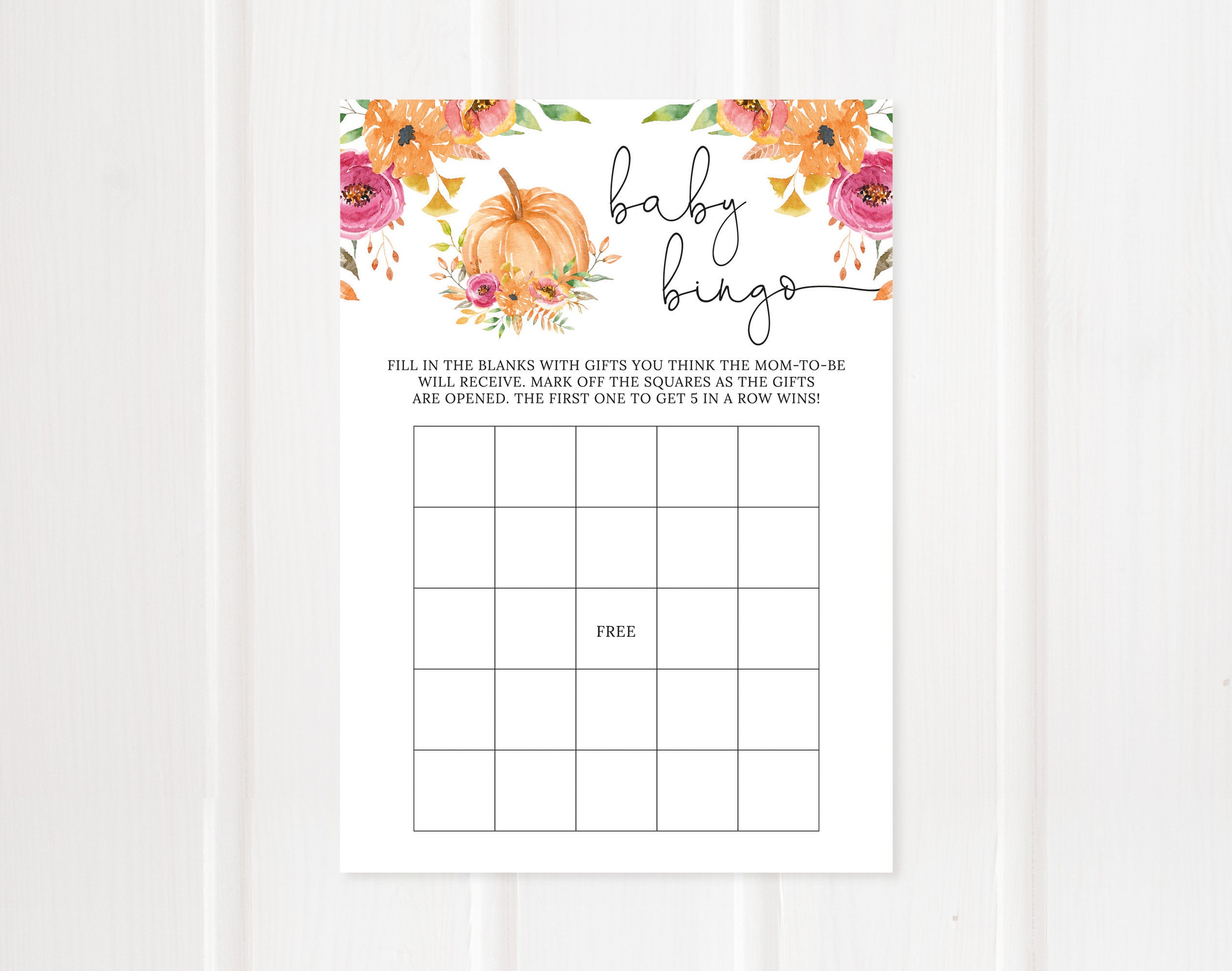 Fall Baby Shower Bingo Game Printable Bingo Card Baby Shower | Etsy