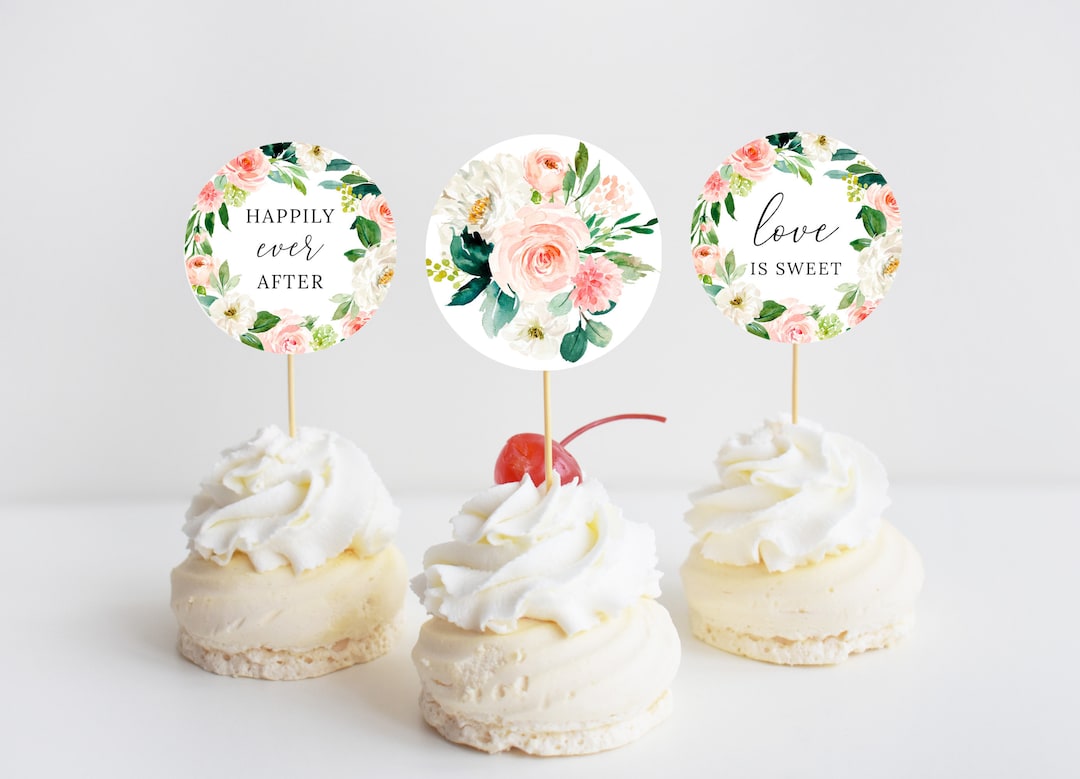 Floral Wedding Cupcake Toppers, Printable Cupcake Toppers, Favor Tags
