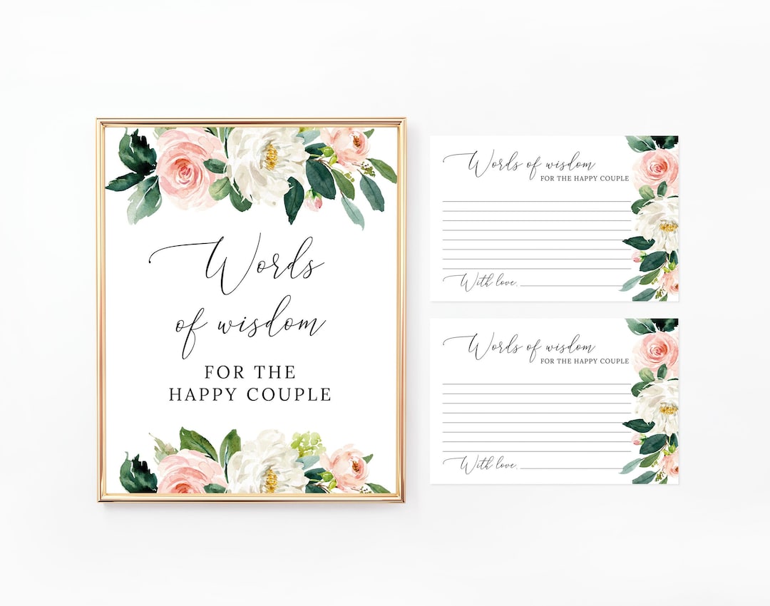 Words of Wisdom Sign and Cards, Printable, Floral Wedding Shower