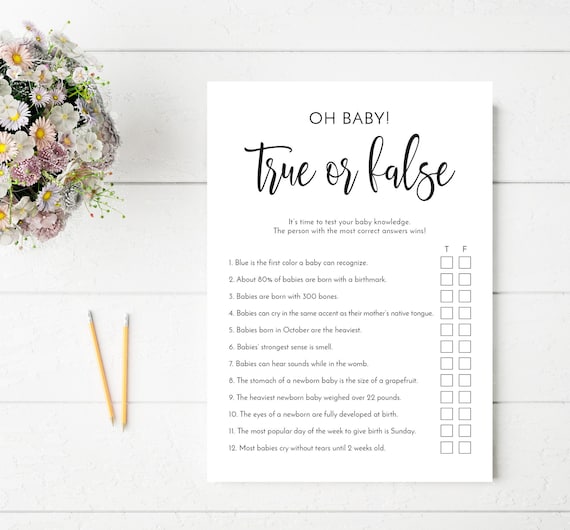 True or False Baby Shower Game Printable Game Baby Shower Etsy