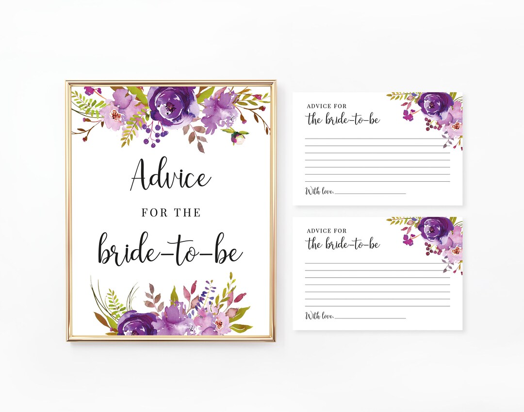 Advice for the Bride Sign and Cards, Printable Bridal Shower Games ...