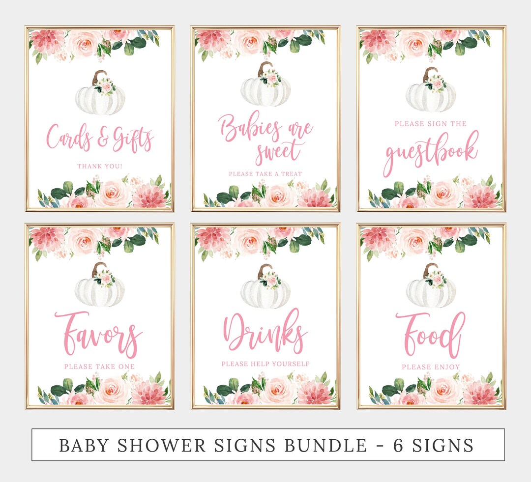 6 Baby Shower Signs Bundle, Printable Signs, Signage Pack, Floral Baby ...