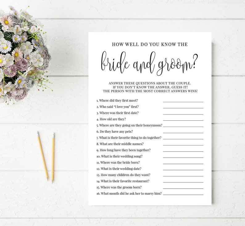 How Well Do You Know the Bride and Groom Who Knows the | Etsy