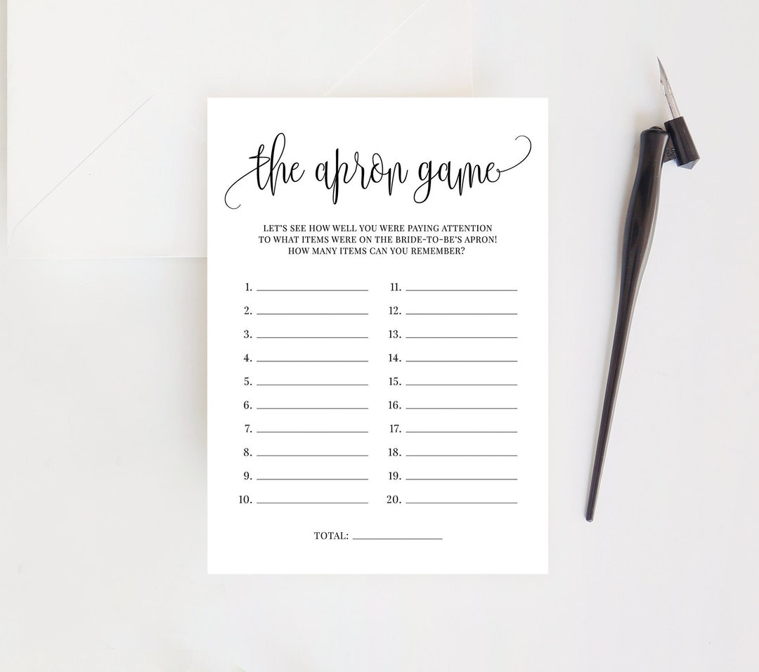 The Apron Game, Bridal Shower Game, Wedding Shower, Bridal Shower