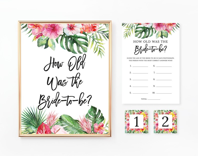 Bridal Shower Games Bundle, 12 Games, Tropical, Hawaiian, Pink Flowers, Printable Shower Games Package, Wedding Shower Games Pack, BR025 image 4