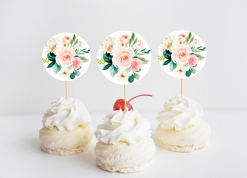 Floral Wedding Cupcake Toppers Printable Cupcake Toppers Etsy