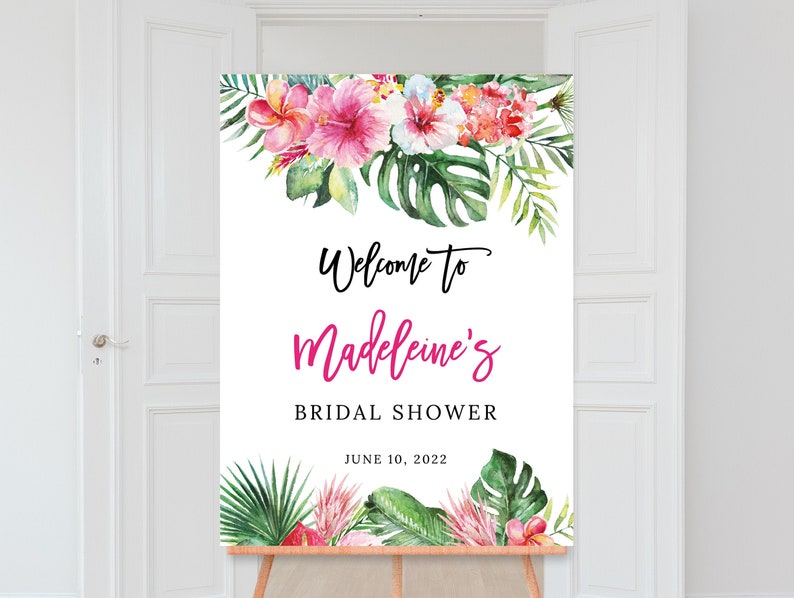 Tropical Bridal Shower Welcome Sign, Hawaiian Bridal Shower, Printable Sign Wedding Shower, Couples Shower, Bridal Brunch Digital File BR025 image 1