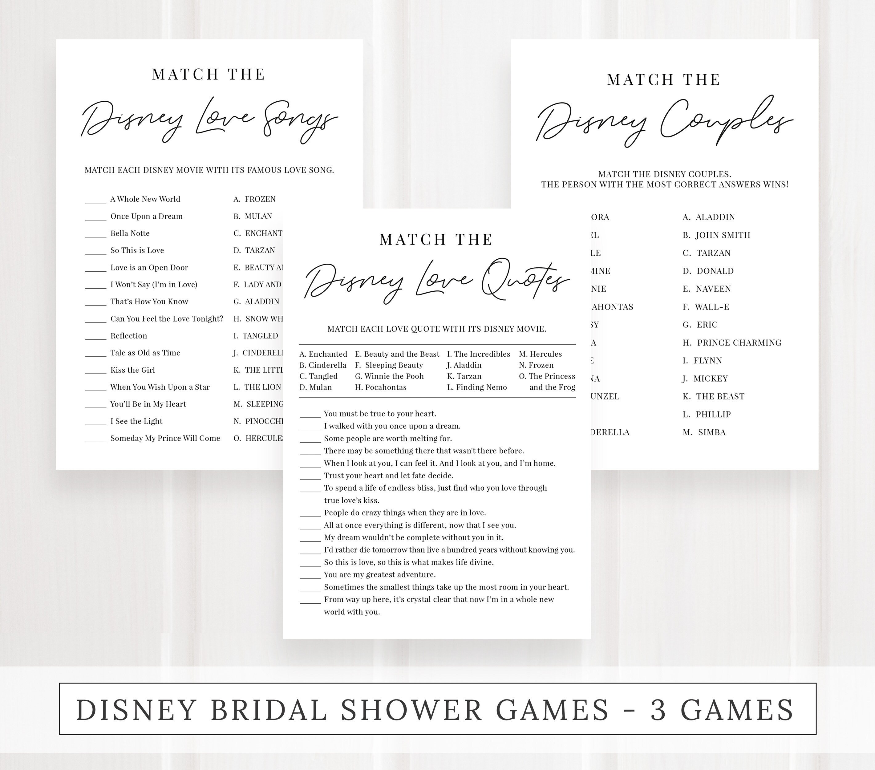Disney Bridal Shower Games Bundle Wedding Shower Games | Etsy