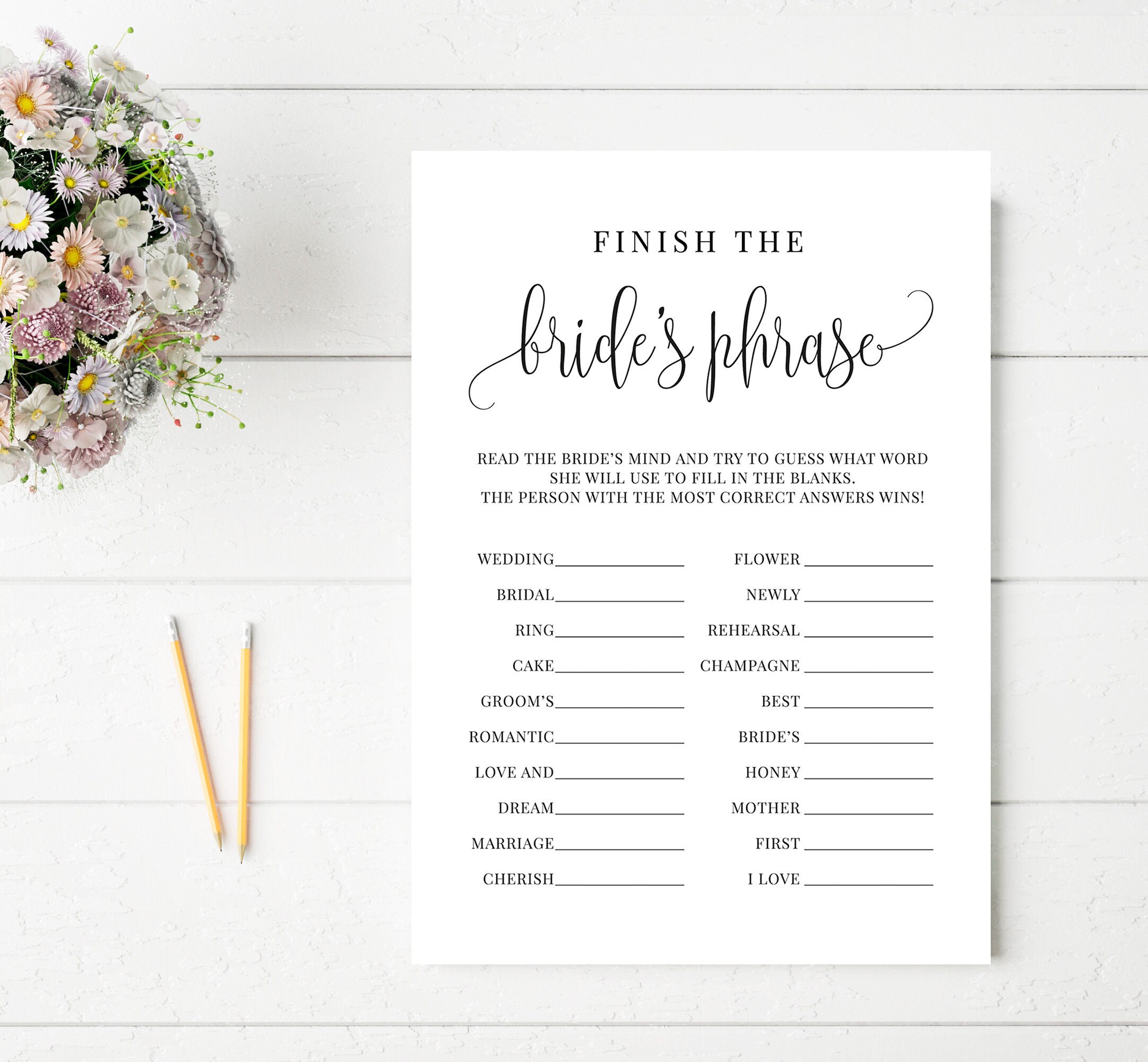 Finish the Bride's Phrase Complete the Phrase Printable | Etsy