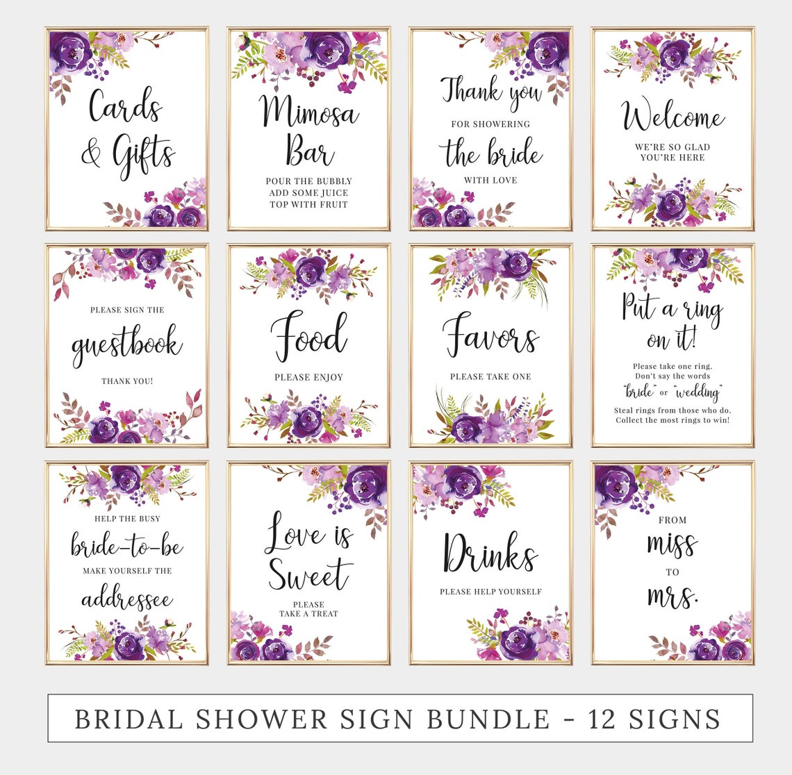 12 Bridal Shower Signs Bundle Printable Signage Pack Floral - Etsy