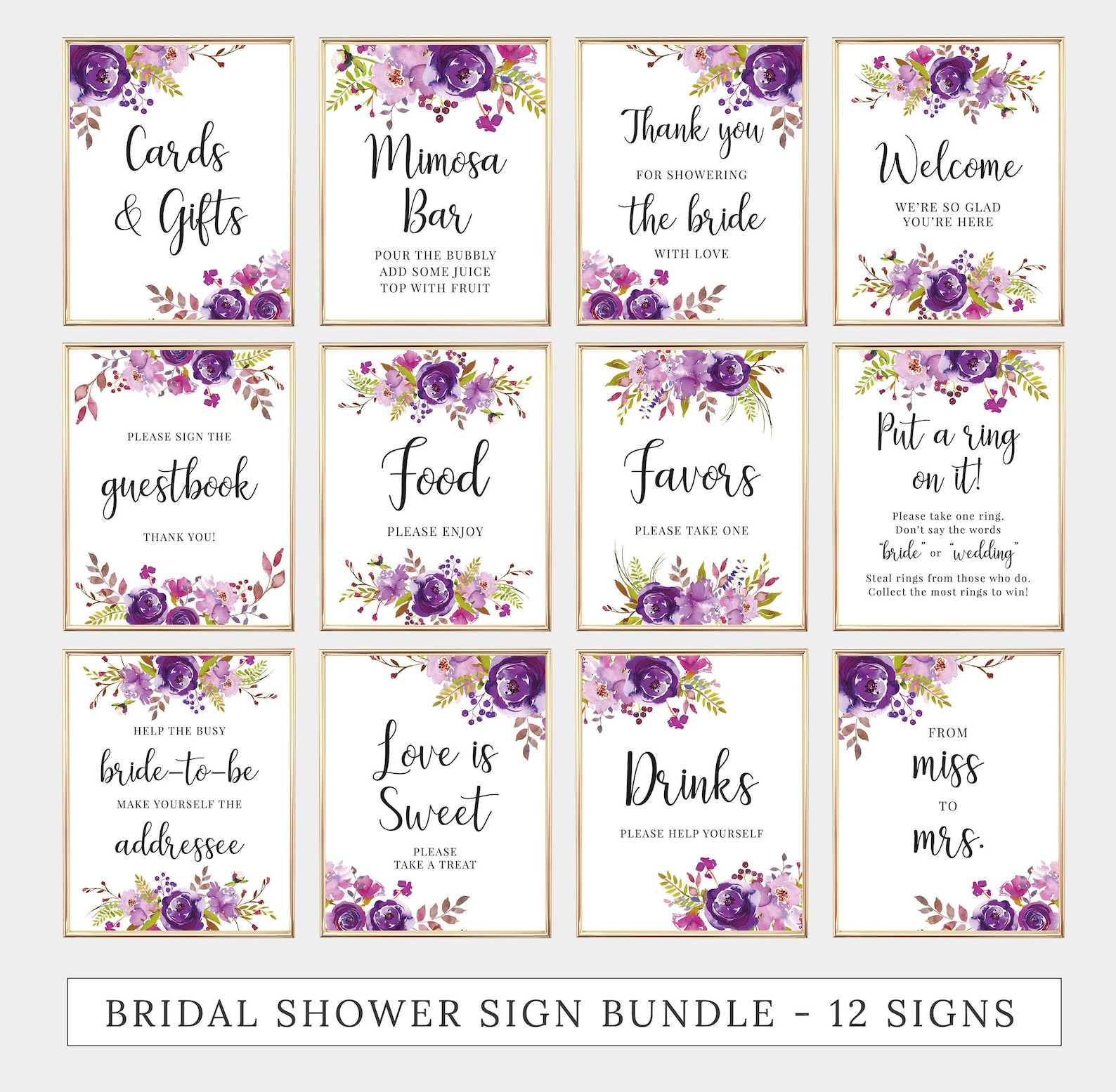 12 Bridal Shower Signs Bundle Printable Signage Pack Floral - Etsy