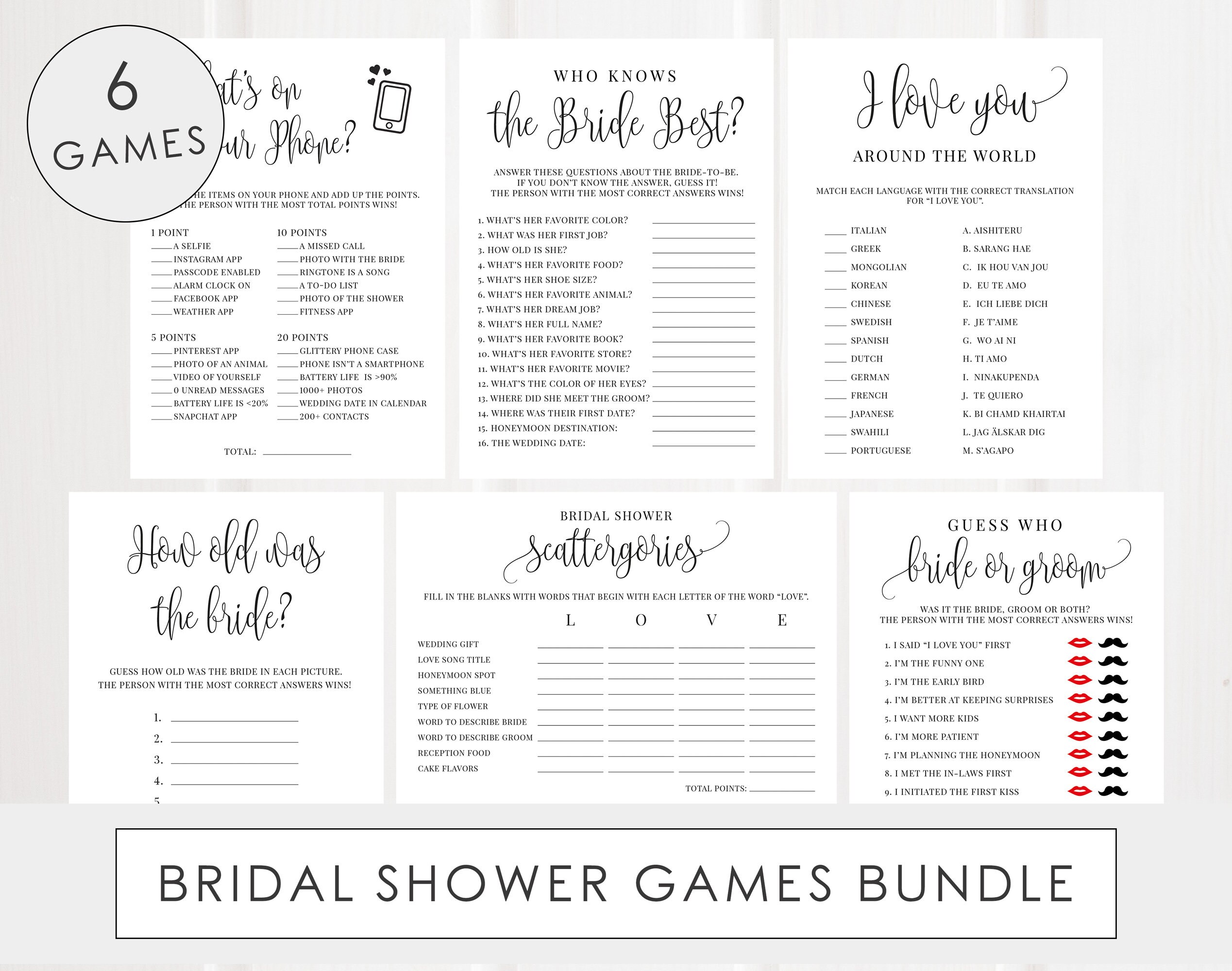 Bridal Shower Games Bundle Six Games Vol. 2 Wedding Shower - Etsy Bridal Shower Games Bundle Six Games Vol. 2 Wedding Shower - Etsy