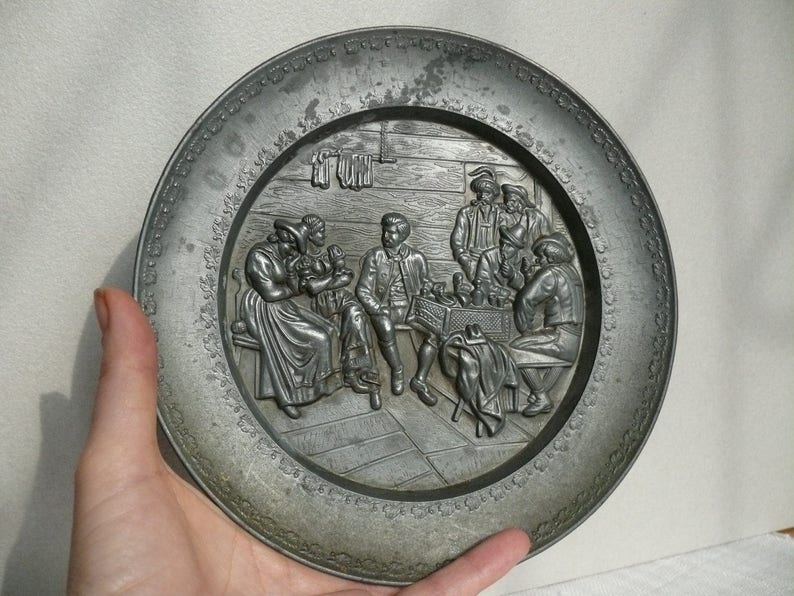 Pewter wall plate for collectors Metal wall decor Decorative Etsy