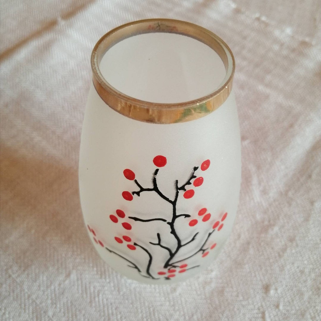 Frosted Glass Vase Vintage Hand Painted Bud Vase White and Etsy