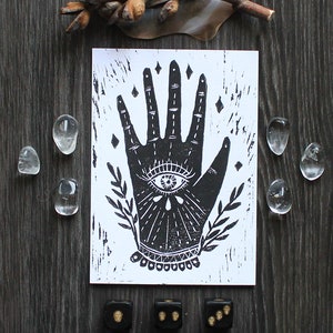 Handmade Linoprint Postcard Hand of Protection image 6